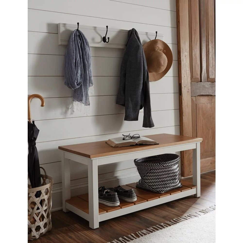 Ivory Bench with Natural Wood Top F656