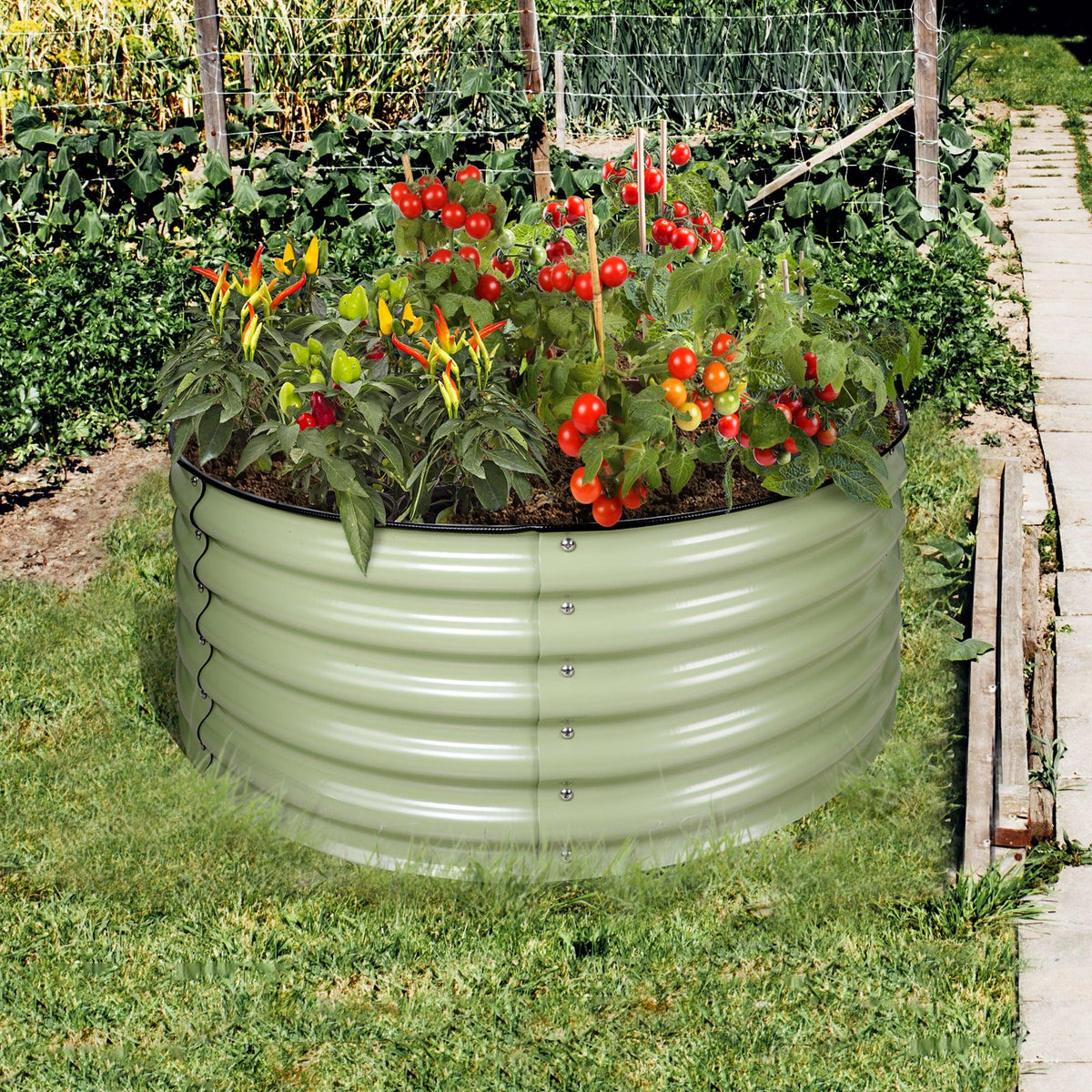 42 Round Raised Garden Bed Sage Green Q897