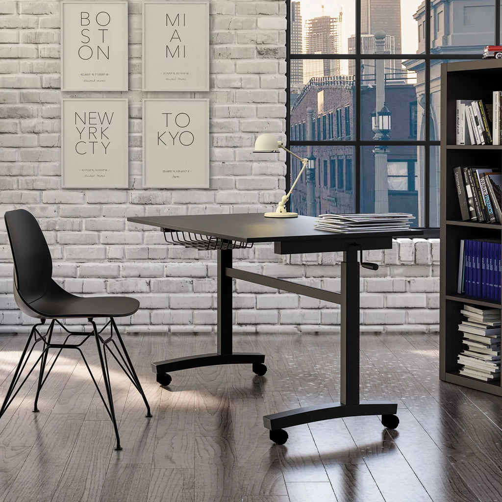 Black Height Adjustable Sit Stand Desk with Casters F8566
