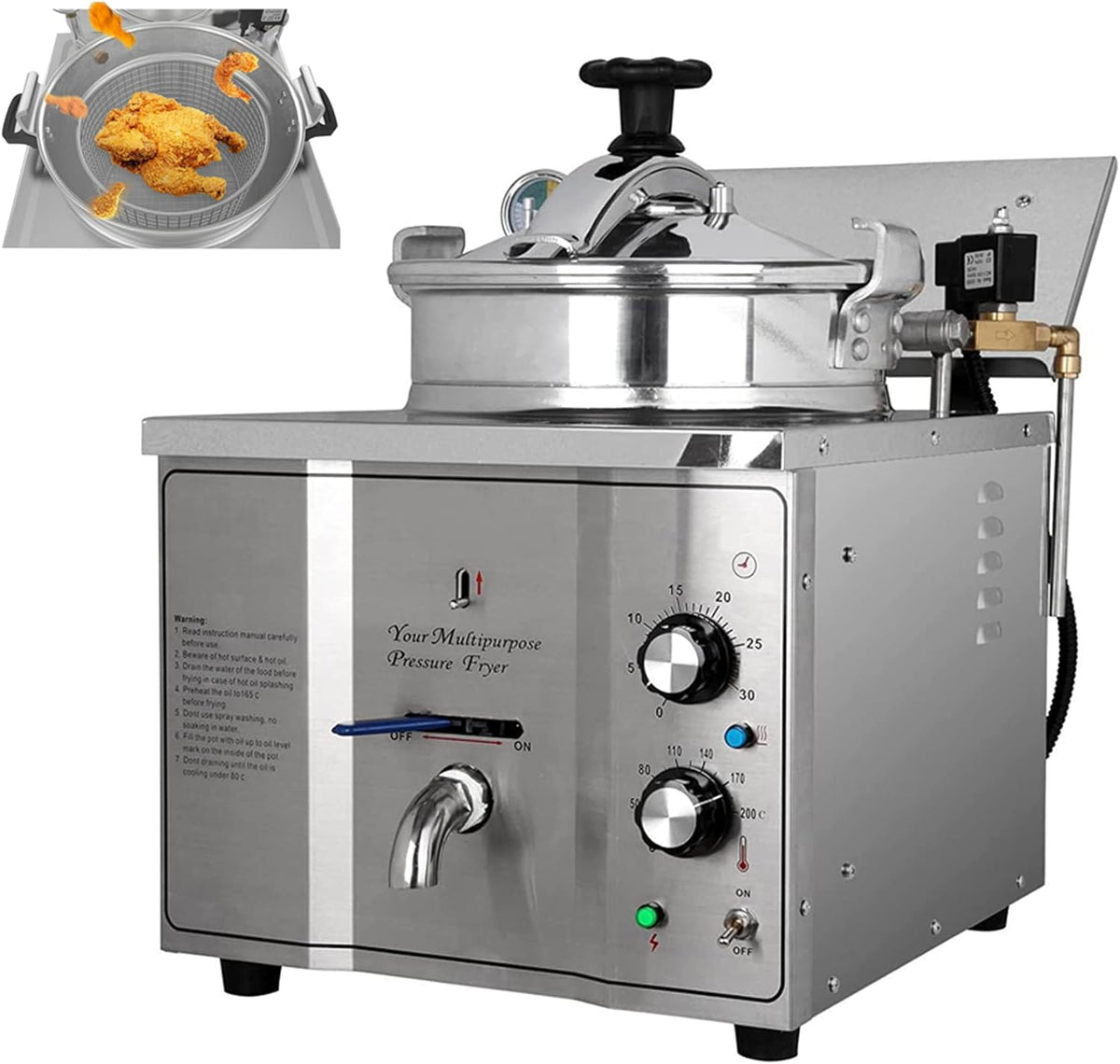 16L Stainless Steel Countertop Pressure Fryer with Timer and Variable Thermostat Y60884