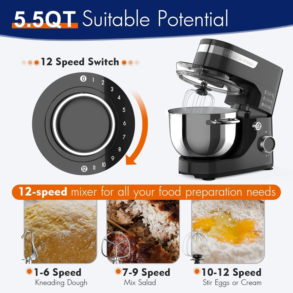 5.5Qt 12-Speed Tilt-Head Electric Kitchen Mixer with Stainless Steel Bowl F4869
