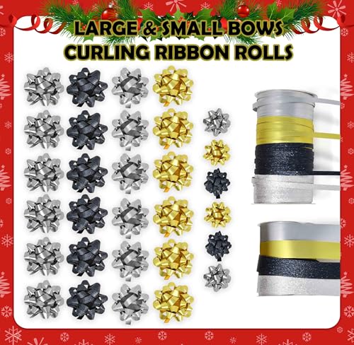 32 Pcs Multi Colored Gift Bows and 8 Curling Ribbon Rolls X70997
